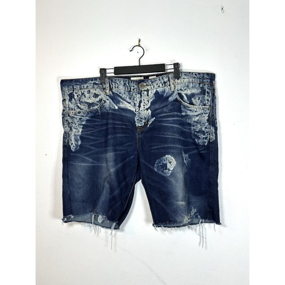 Decibel Mens Cut Off Denim Shorts Distressed Acid Washed W42 Splatter Bleach‎